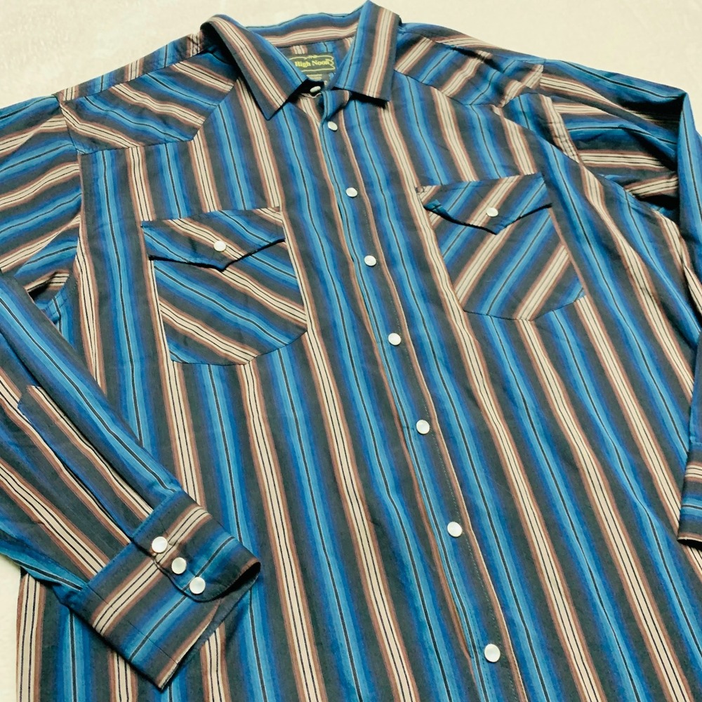 High Noon Shirt‎ Mens 2XL XXL Plaid Pearl Snap Western Cowboy Long Sleeve Aztec